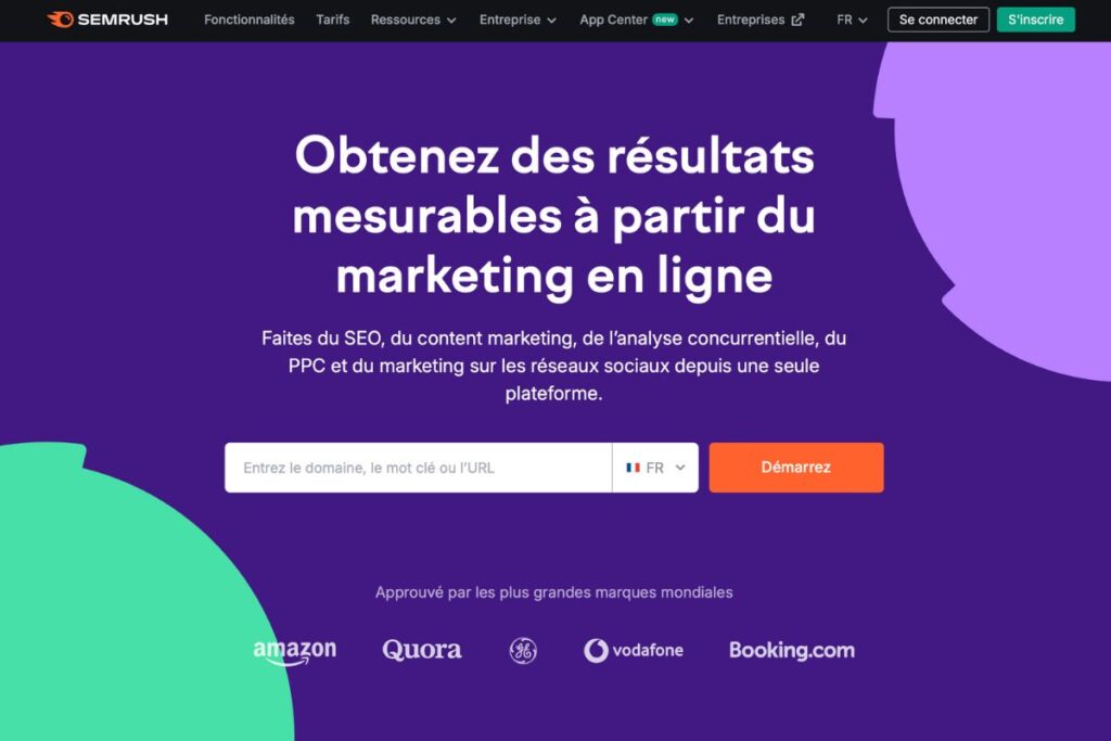 page d'accueil SEMRUSH