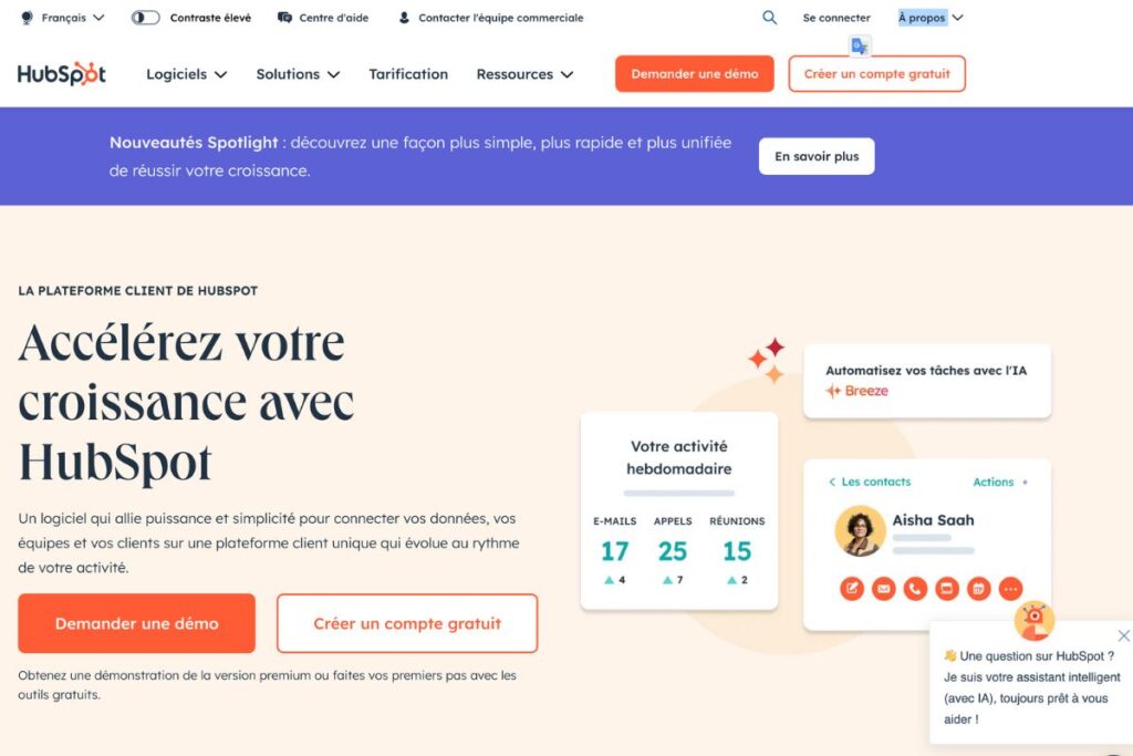 image de la page d'accueil du site hubspot outil tout en un