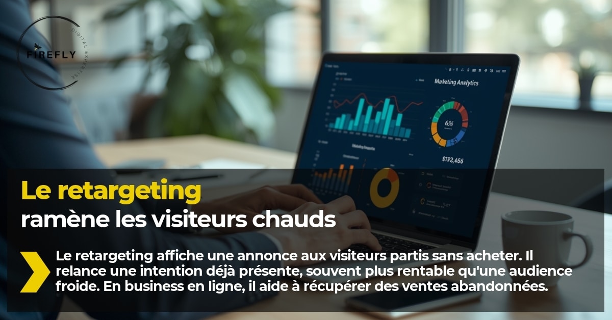 Visuel pédagogique sur le Retargeting montrant comment relancer des visiteurs d’un site e-commerce.