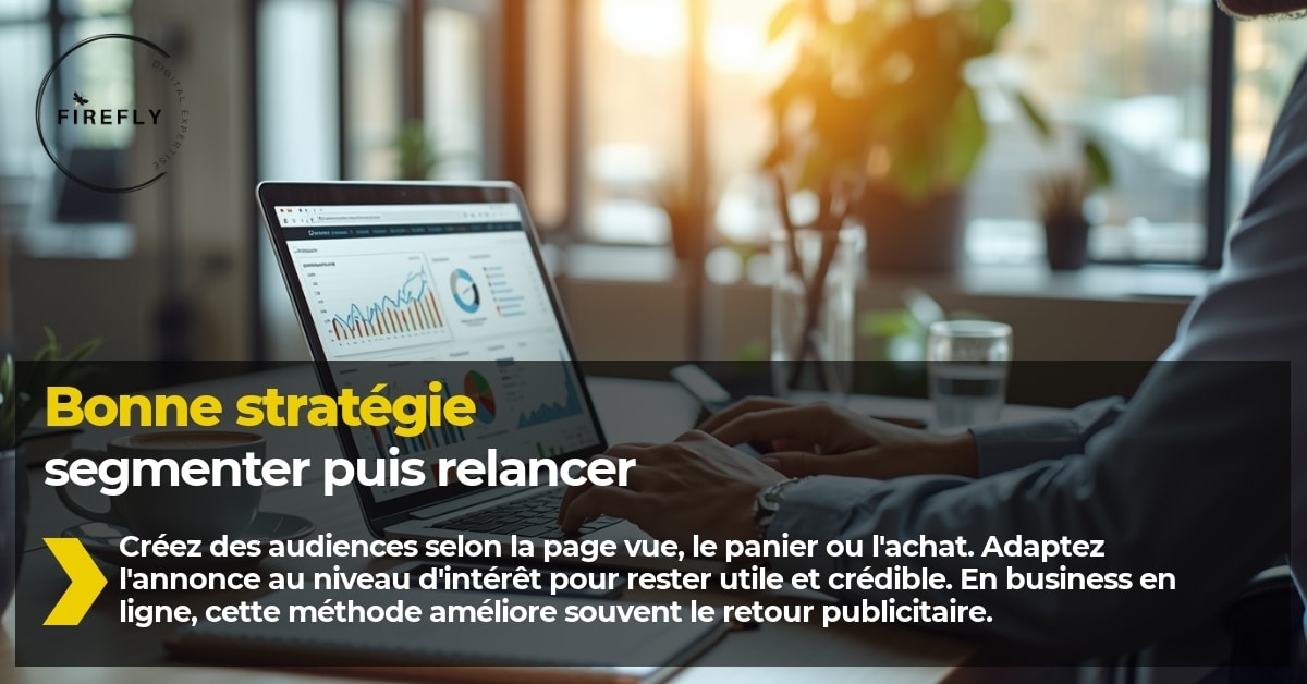 Schéma de stratégie Retargeting avec segmentation des visiteurs selon leur comportement sur le site.