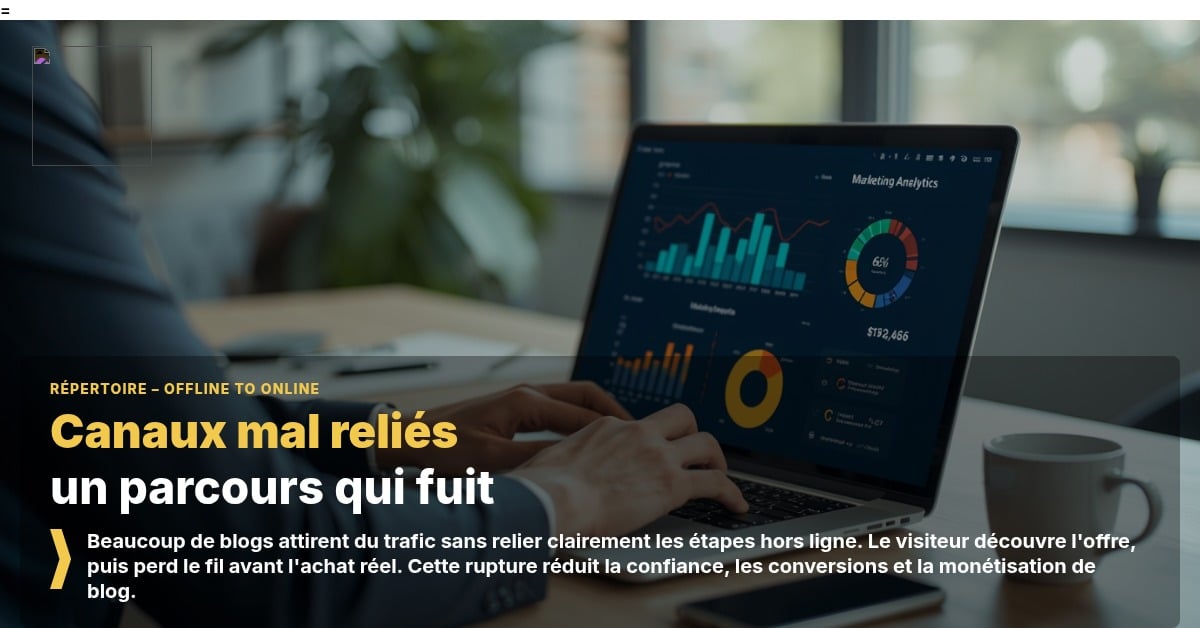 Illustration d’une erreur de parcours client phygital où un blog n’est pas relié aux actions hors ligne, ce qui freine la monétisation de blog.