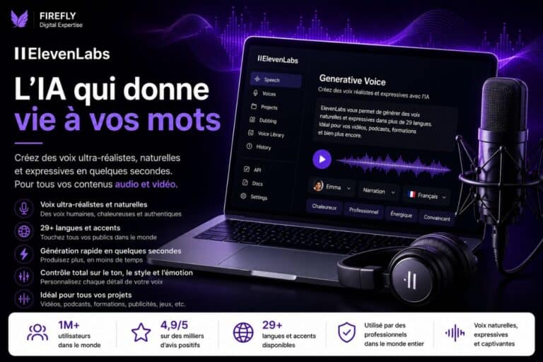 illustration pour avis ElevenLabs par firefly digital expertise
